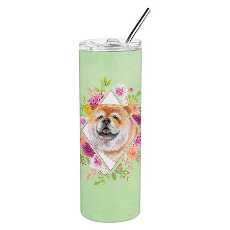 E23BF9F8391D466E9CA4F8DFEBD9A7DB de verre 20 oz à double paroi en acier inoxydable chiot, Chow-chow brun, Vert