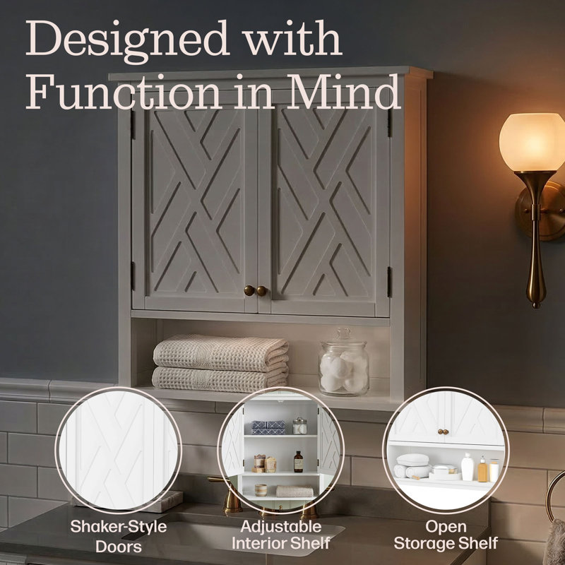 Lund Wall Mounted Space-Saving Bathroom Cabinet with Shaker-Style Doors, Adjustable Shelf & Open Storage
