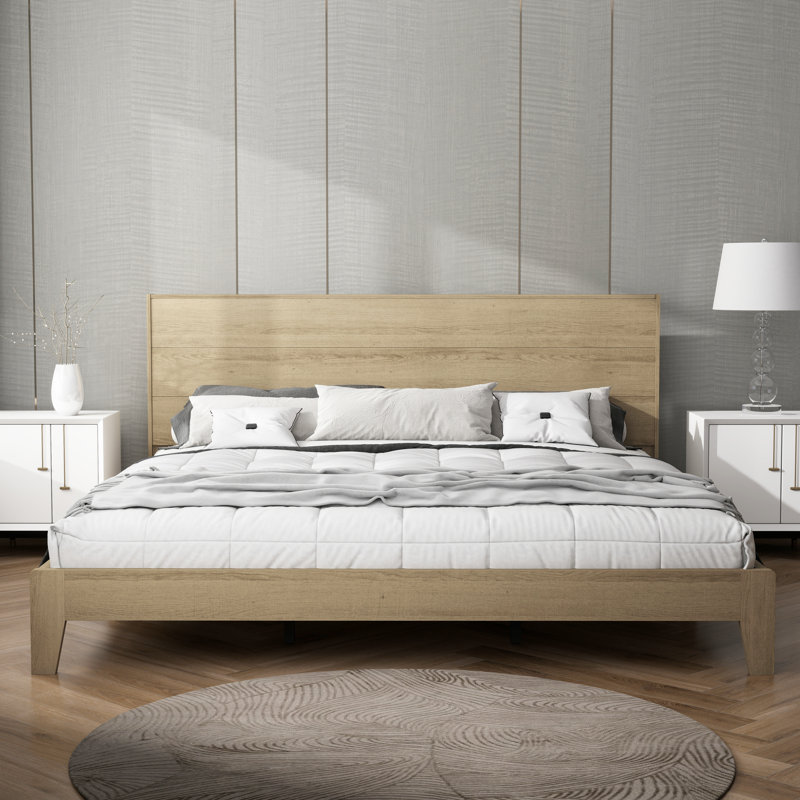 Allyannah Levison Platform Bed With Headboard, King, Oslo Oak