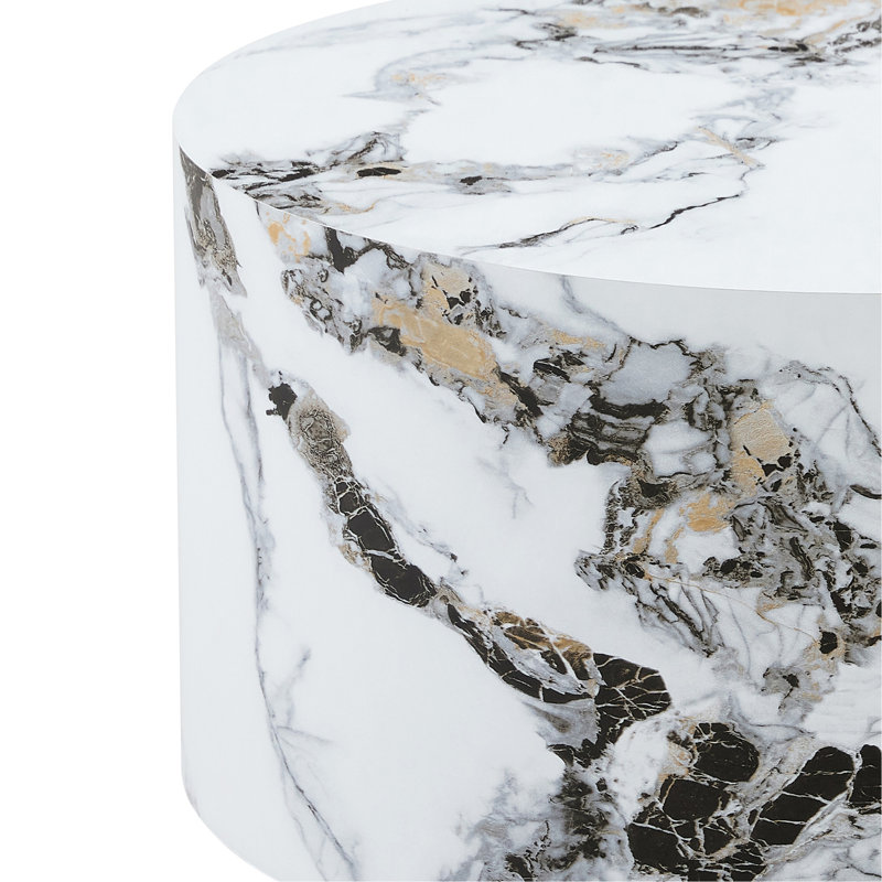 Simple  Marbletexture Round MDF Coffee Table: 23.6" Diameter × 11.8" Height, White