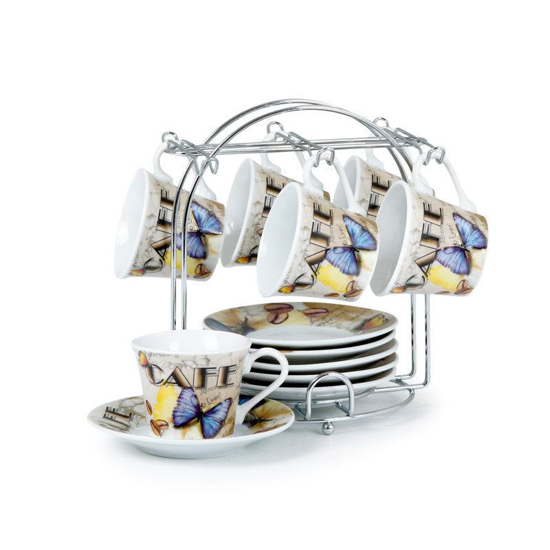 Ensemble de tasse à espresso et soucoupe avec support en métal Lorren Home Trends