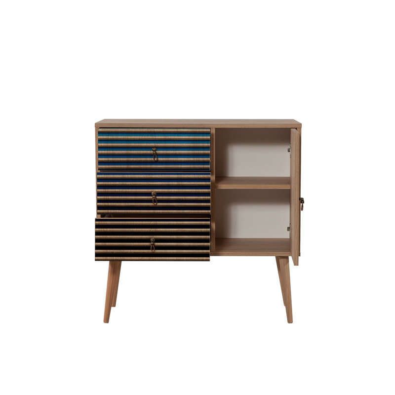Schulter 3 Drawer 90cm W Combo Dresser, Blue/Black