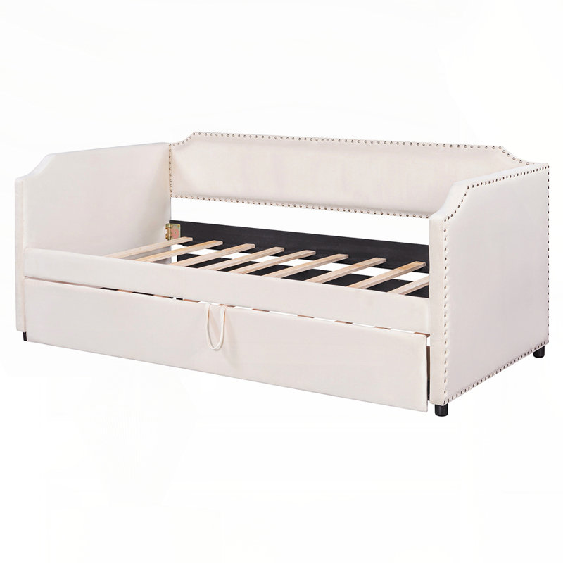 Velvet Upholstered Daybed with Pop Up Trundle, Perfect for Small Spaces and Multipurpose Use, Combining Comfort and Functionality