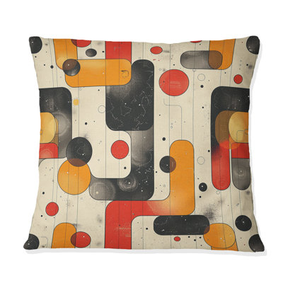 Coussin décoratif jaune à formes géométriques Mid-Century