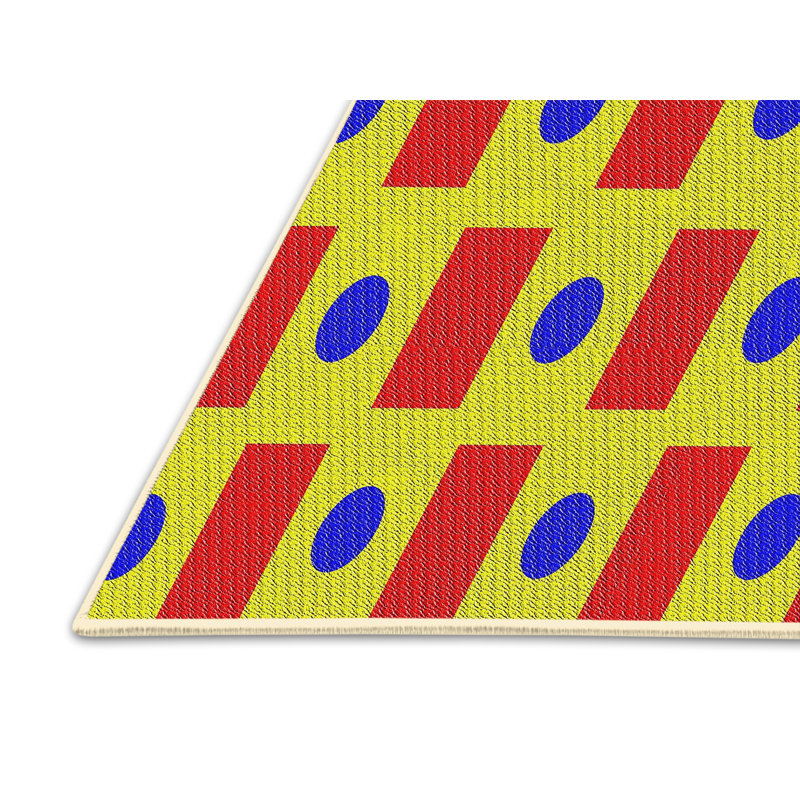 Tapis rouge / jaune Power Loom, Rectangle 5 pi x 7 pi