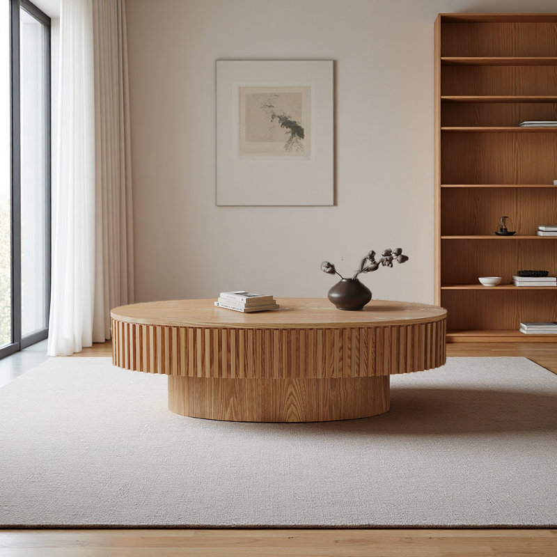 Table basse 47 po ovale avec rangement Table d'appoint moderne en placage de bois massif pour salon, chambre à coucher, appartement ou bureau