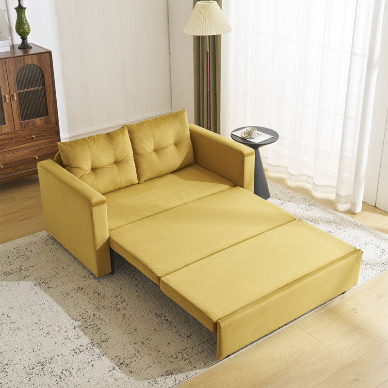 Ainur 2 Seater Sofa Bed, Mustard Velvet
