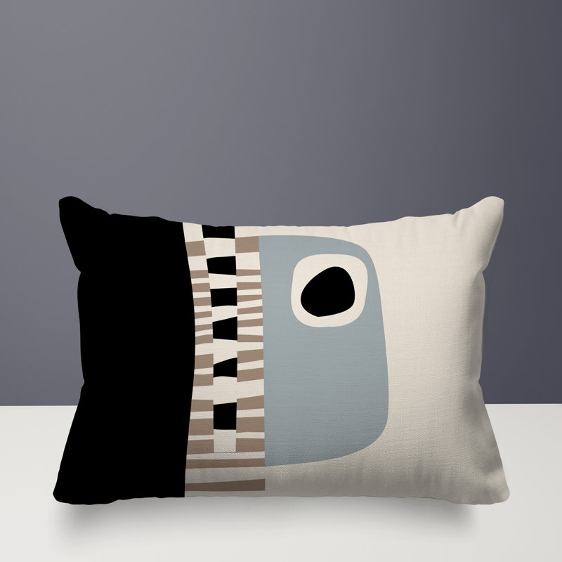 Oreiller rectangulaire réversible intérieur / extérieur Rikka, Gris / noir / blanc cassé, H 14 po x l 20 po