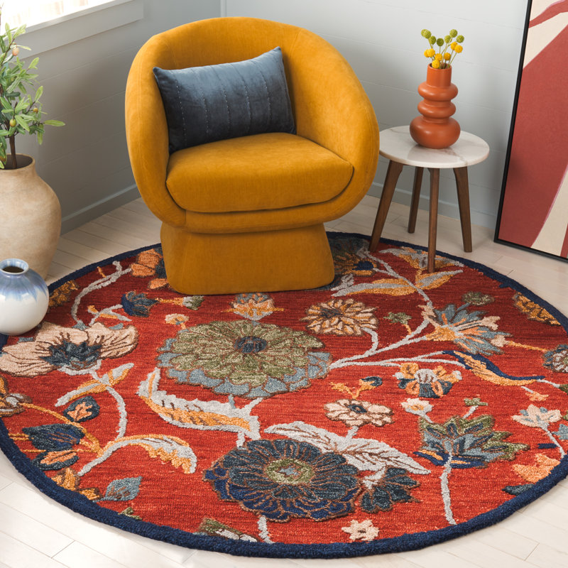 Tapis floral en laine Daundra, Rond 6 pi