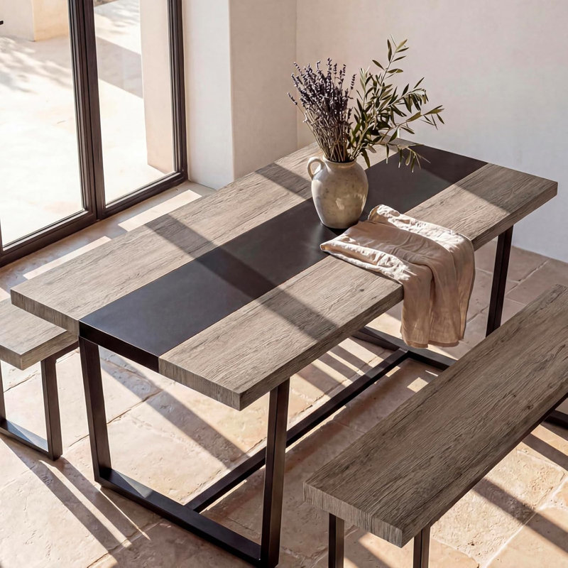 71" Rectangular Farmhouse Industrial-Style Dining Table, Gray