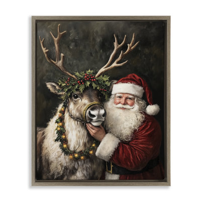 Cadre flottant père Noël et renne, design par Arlington Prints