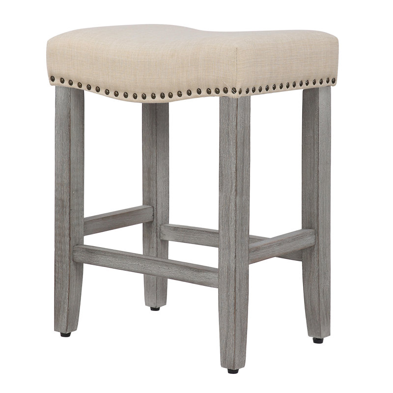 Jameson Upholstered Counter & Bar Stool (Set of 2), Counter Stool (24” Seat Height), Gray/Beige, 2