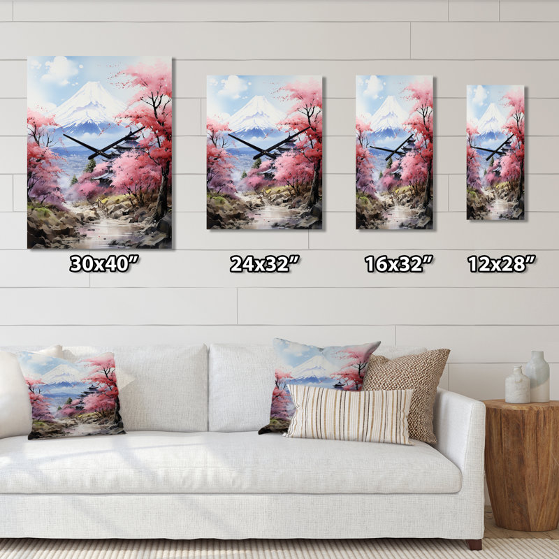 Asian Art Majestic Mont Fuji III - Très grandes horloges murales asiatiques, H 28 po x l 12 po x P 1 po