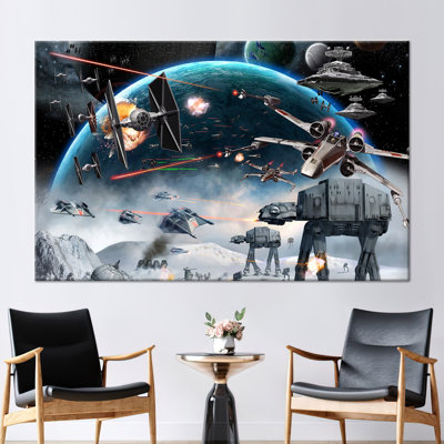 Star Wars Space Battle, Contemporary Canvas, Star Wars Wall Art, Abstract Space Canvas, Space Battle Art Canvas, Abstract Poster,