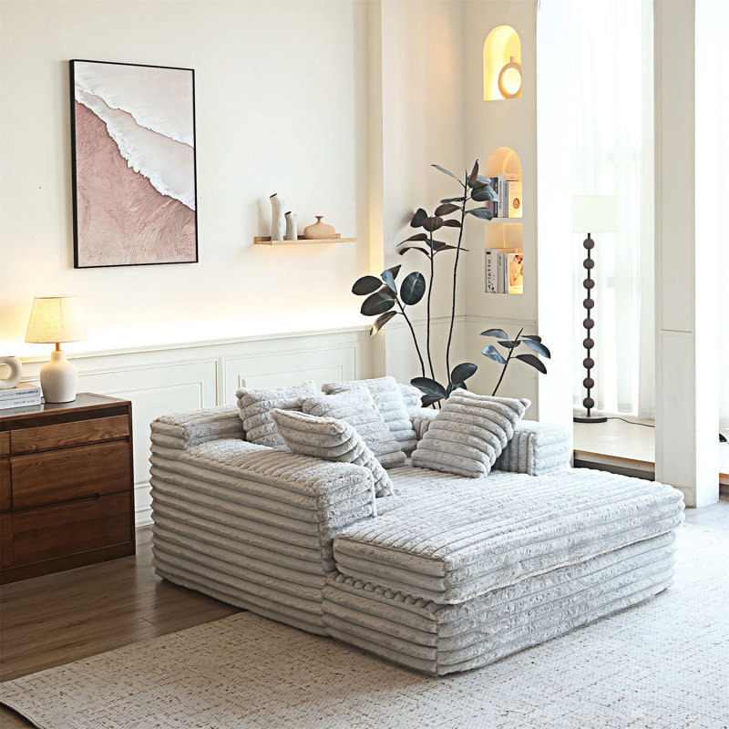 Canapé-lit rembourré Chaise Lounge avec coussins décoratifs, Gris clair