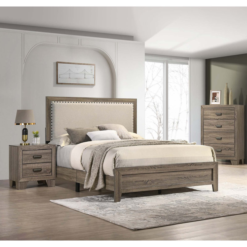 Fabric Platform Bed, Gray, King