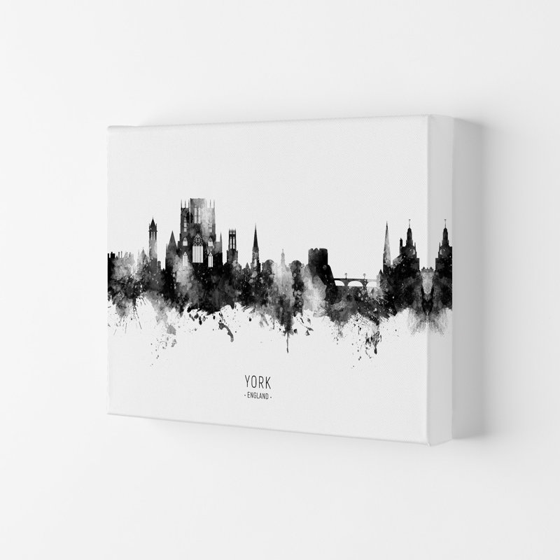 York England Skyline Black White City Name by Michael Tompsett - Print, 21cm H x 29.7cm W x 4cm D, Wrapped Canvas