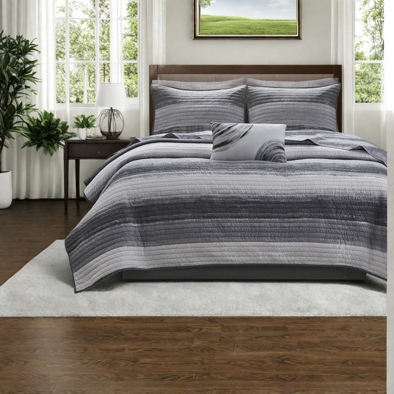 Ensembles de literie pour grand lit de qualité supérieure, en microfibre et en coton, à rayures modernes, idéales pour le confort de la maison