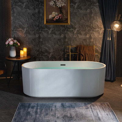 Pavanjit 67"" x 32"" Freestanding Acrylic Bathtub, Unique Artistic Design, Soaking Tub in White -  WoodBridge, B0026-MB