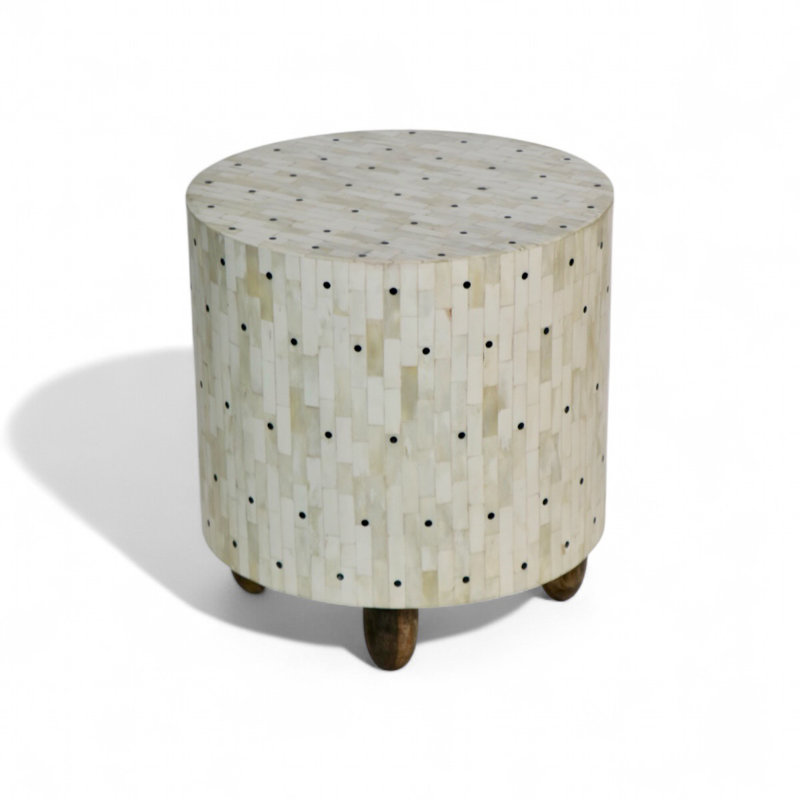 Handcrafted Bone Inlay Table with Black Dots