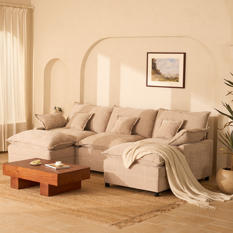 Canapé modulaire 108 po, canapé modulaire à assise profonde avec repose-pieds Cloud, canapé rembourré en chenille pour salon et appartement blanc mat