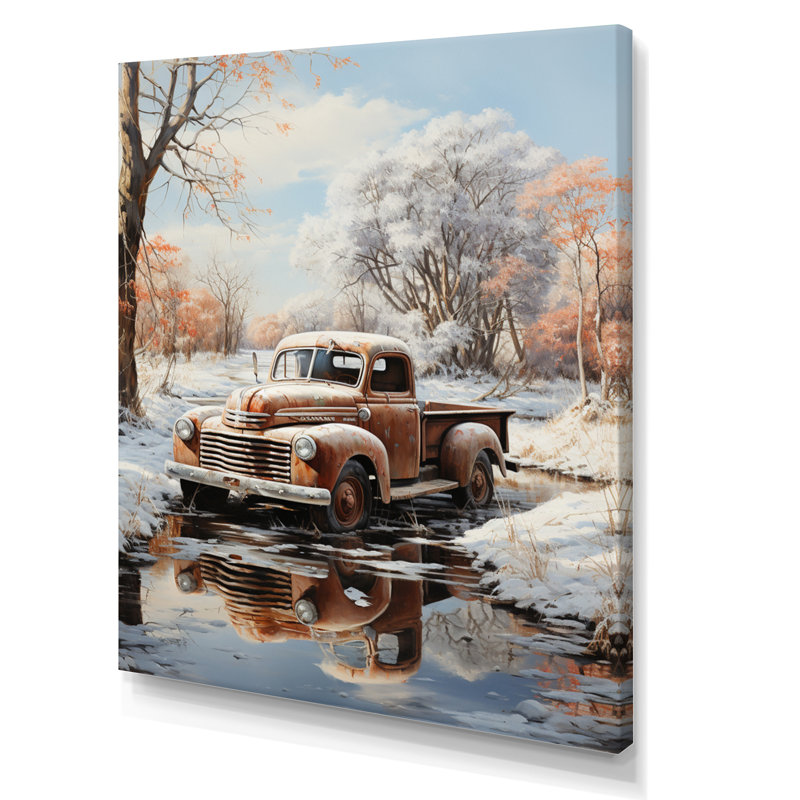 Cherylanne Brown Pickup Truck Frozen Wilderness, reproduction d'art sur toile, H 32 po x l 16 po x P 1 po, Toile tendue