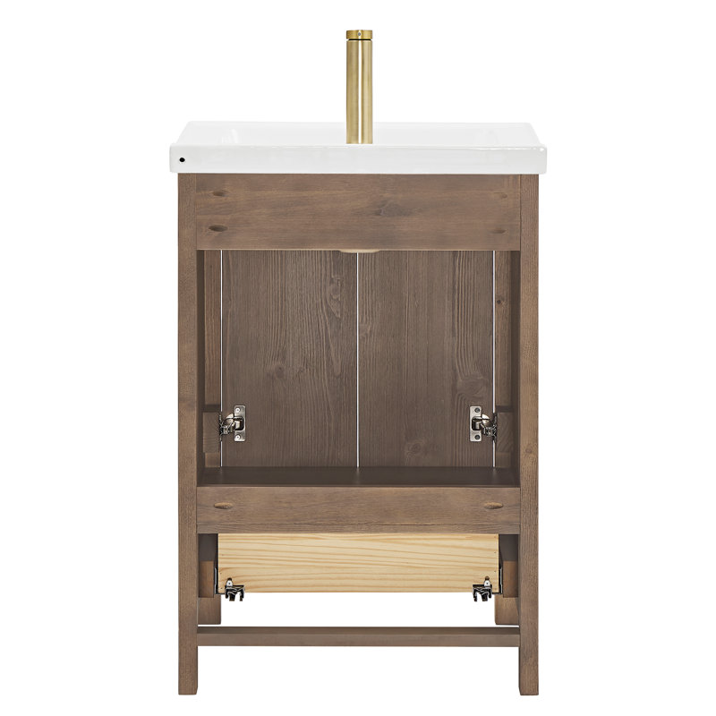 23.6'' Spruce Vintage Brown Single Bathroom Vanity with Ceramic Top