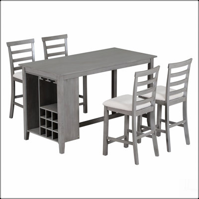 5-Piece Multi-Functional Rubber Wood Counter Height Dining Set with Padded Chairs by Lark Manor
