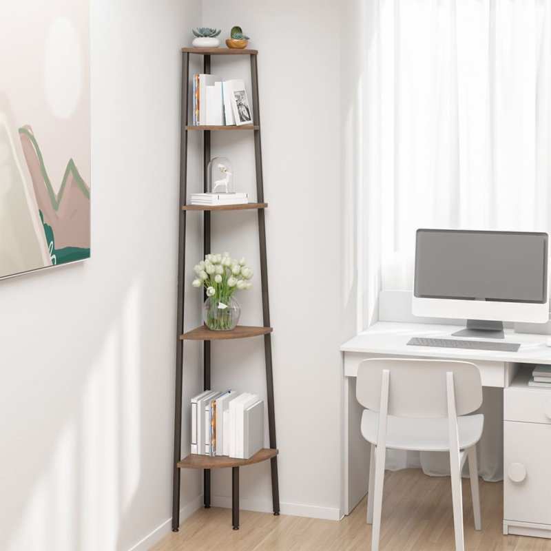 180cm H x 45.5cm W Steel Corner Bookcase, Brown