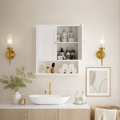 3-Tier Bathroom Wall Storage Cabinet with Door and Adjustable Shelves for Bathroom, Kitchen, Entryway, Laundry Room