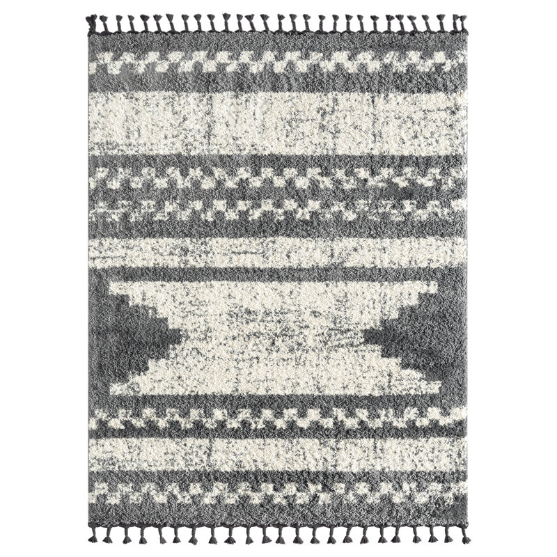 Tapis gris et ivoire Alejandrina, Rectangle 7 pi 9 po x 10 pi 2 po