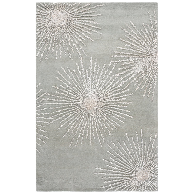 Amier Hand Tufted Wool And Viscose Floral Rug, Rectangle 5' x 8'