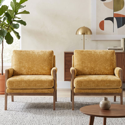 Ensemble de 2 chaises avec accoudoirs en chenille 30 po Mid-Century