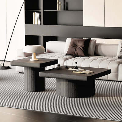Table basse 2 pièces avec piédestal cylindrique et cannelé