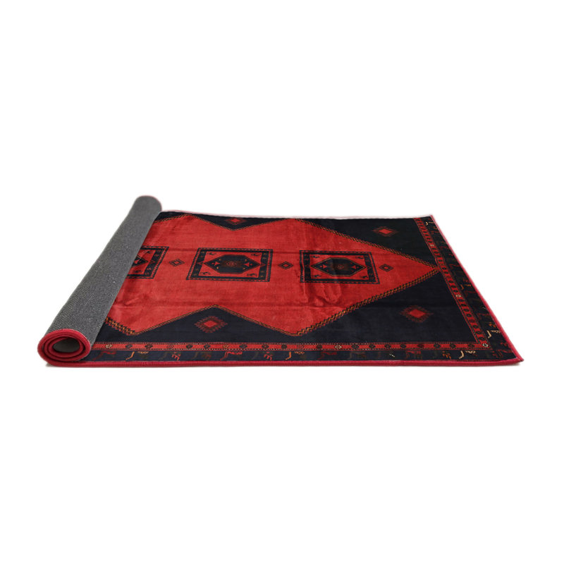 Tapis traditionnel rouge / noir, Rond 5 pi