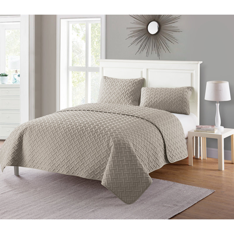 Ensemble d'édredon embossé 2 pièces Nina II, Taupe, Édredon double / grand + 2 taies décoratives sta