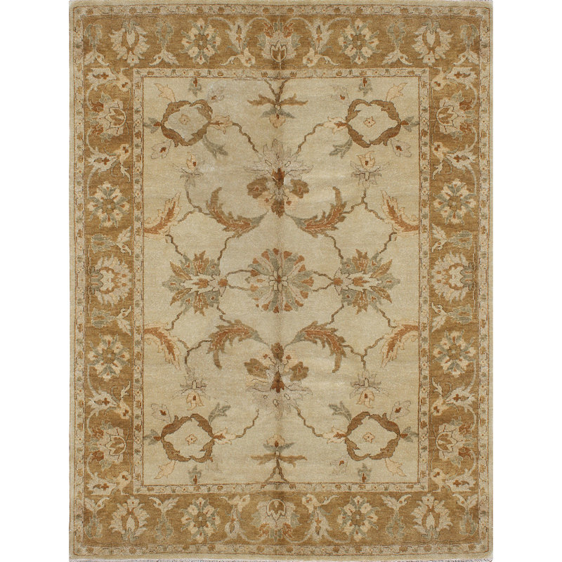 Tapis oriental rectangulaire en laine noué à la main ivoire / brun clair, Rectangle 3 pi x 5 pi