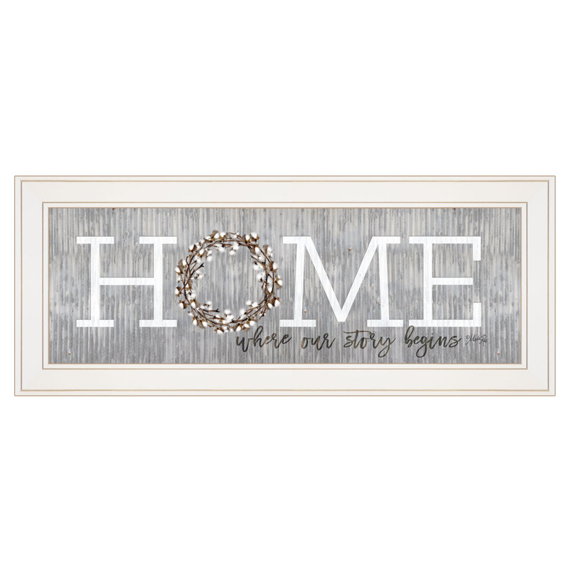 «Home-Where Our Story Begins» par Marla Rae - Reproduction d'art textuel sur papier encadré, Cadre blanc