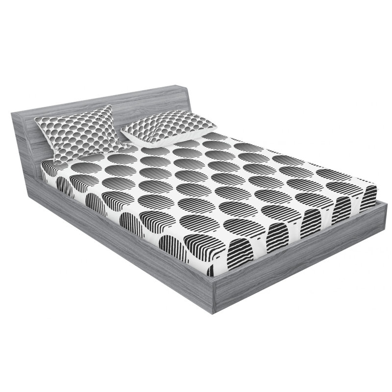 Microfiber Geometric Sheet Set, Queen Sheet Set with Fitted Sheet