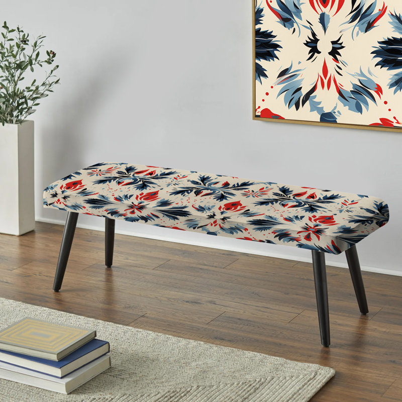 Geometric Upholstered Black Bench, Blue Ikat Tribe Blend Fuse