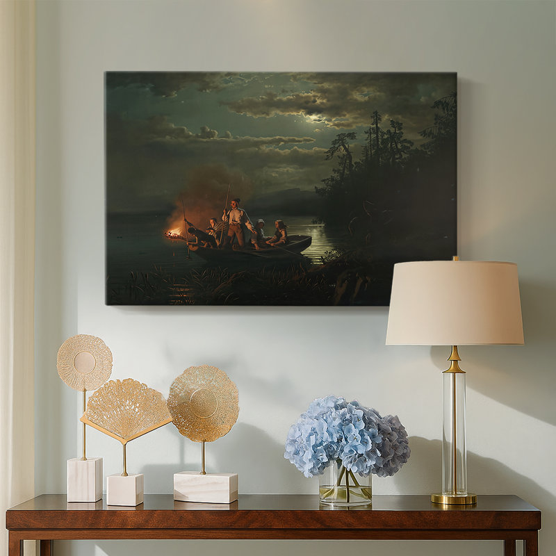 Fishing by Torchlight (Lystringsfiske)-Hans Gude & Adolph Tidemand-Gallery Wrapped Canvas-1851, 32x48