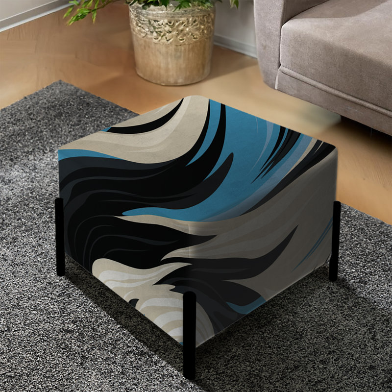 Rayures zébrées noires et bleues - Repose-pieds carré rayé