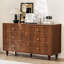 Commode 6 tiroirs, commode double l 47 po avec pieds en bois massif, commode pour chambre à coucher, salon, noyer