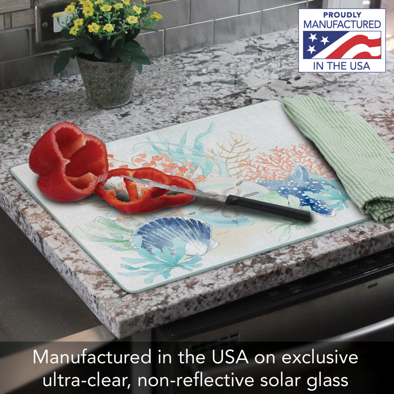 Seaside Coral and Shells Tempered Glass Cutting Board