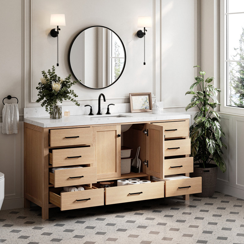 Ensemble de meuble-lavabo simple 66 po , Chêne