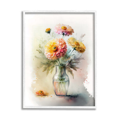 «Modern Dahlia Bouquet» par Leah McLean - reproduction de cadre flottant sur bois
