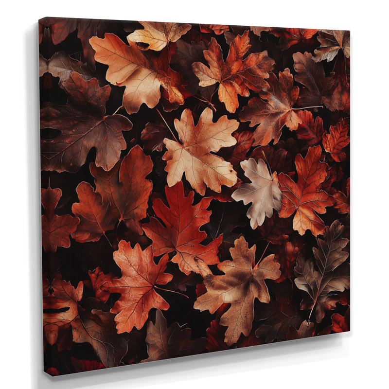 Red Falling Oak Leaves II - feuilles, reproduction sur toile, Toile tendue, Ne s’applique pas, H 30 po x l 30 po