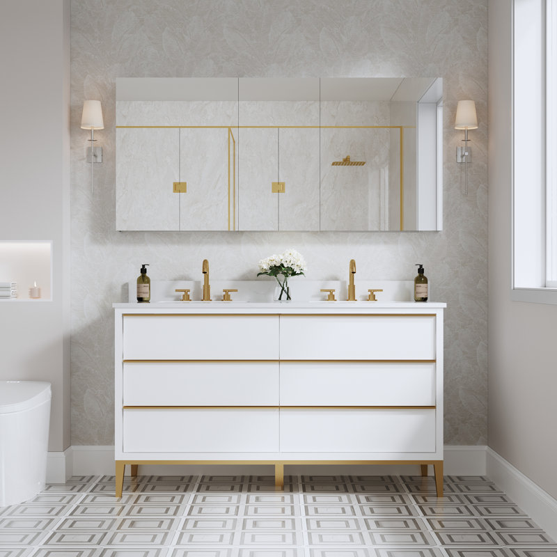Pharmacie de salle de bain murale encastrée ou en surface 64 po x l 30 po avec tablettes réglables en verre