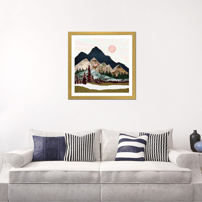 Retro Autumn Vista - impression d'art graphique, Blanc, 24" H x 24" W x 1" D, Gold Framed Paper