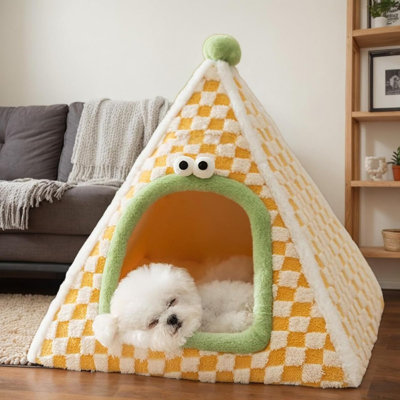 Foldable Dog Tent Cave Bed, with Carry Handle and Anti-Slip Base, for Small Dog Puppy Cat
